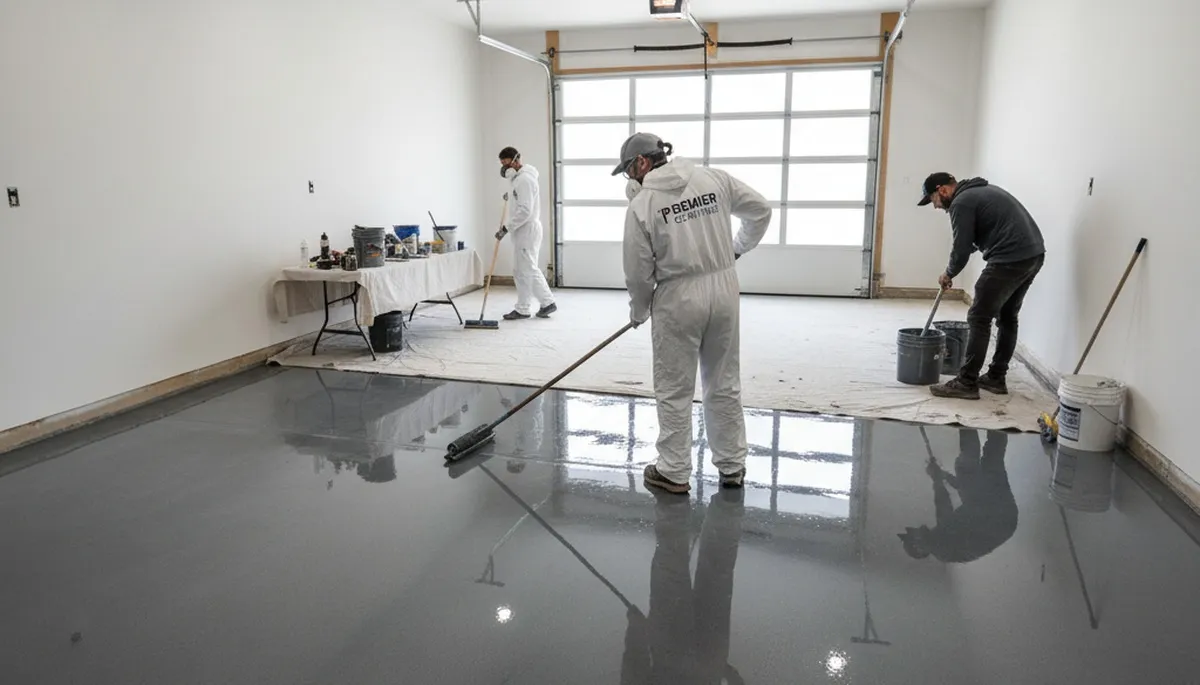 Epoxy floor coating in Norton, MA garage by professional house painters at nortonpainter.com