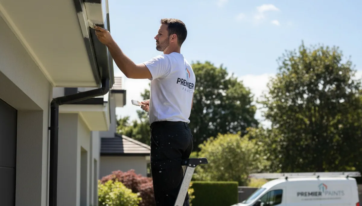 Professional gutter painting on a Norton MA home exterior by expert house painters