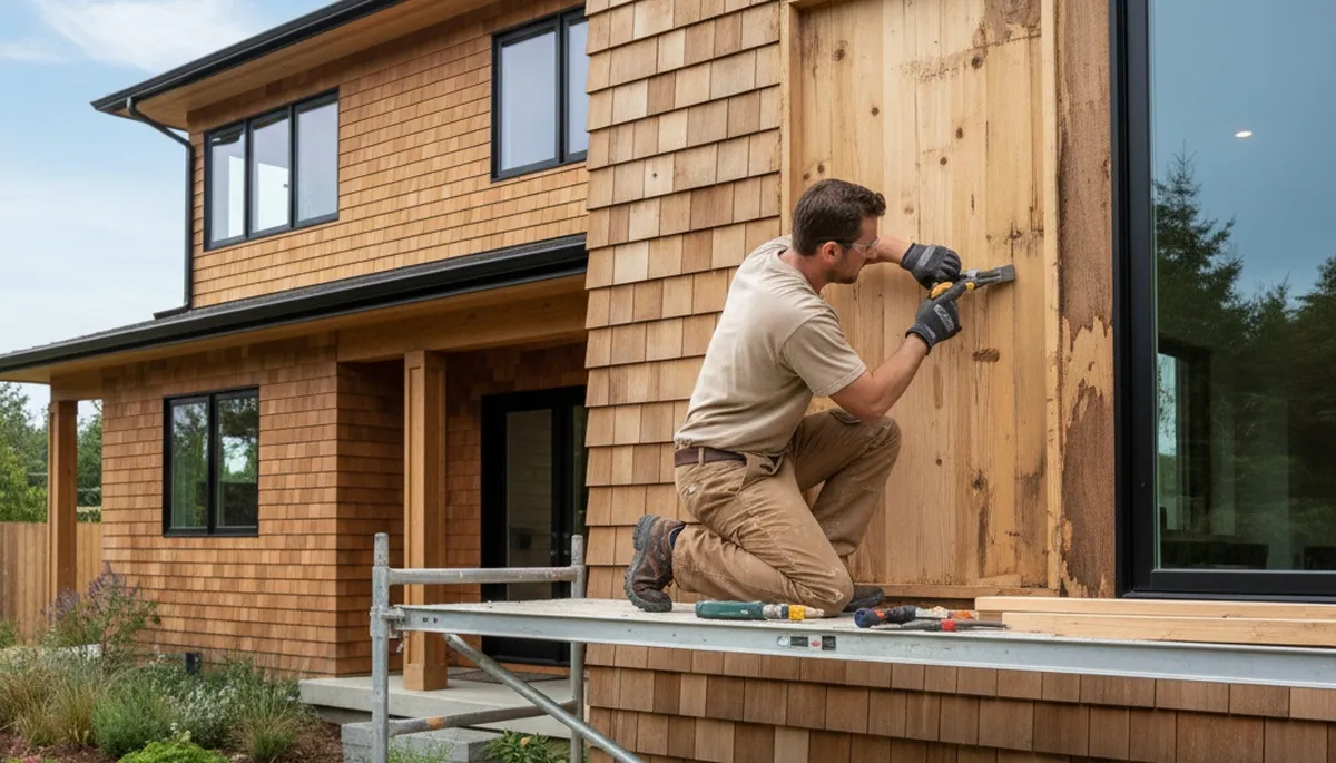 Professional wood rot repair and exterior painting on home siding in Norton, MA